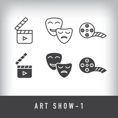 Theatre, film roll and event artist icon design. Simple linear and flat artistic art icon set.