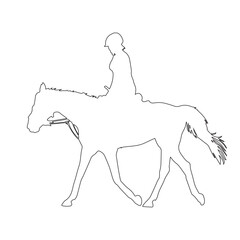 Horse rider with horse in vector art outline illustration