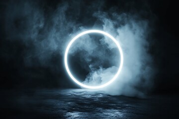 Circular Neon Light in Smoky Environment