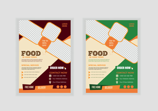 Modern and elegant unique  food  restaurant flyer template Poster with healthy and organic food design for A4 print & easy to customize