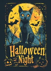 halloween background with cat and pumpkin