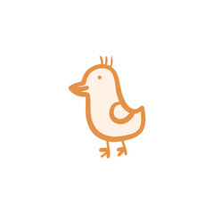 Cute funny bird doodle. Drawn simple duck or chicken sticker design element on transparent background.