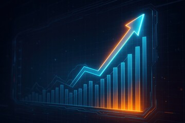 An abstract image depicting a rising graph with vibrant blue and orange colors, symbolizing growth, progress, and success in the business world. Perfect for financial themes.