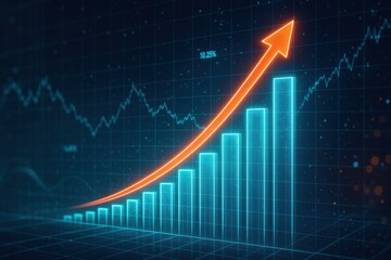 This digital representation shows a dynamic upward trend in financial data, illustrating growth and success. Ideal for business presentations and financial reports.