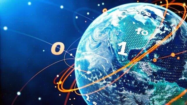 Realistic Digital Earth with Binary Code and Data Lines, Global Network Technology, Artificial Intelligence Communication, Futuristic Internet Connectivity Concept - Powered by Adobe