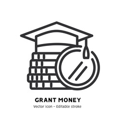 Taking grant or scholarship money icon. Student pay education loan. Concept of grant certificate, university and college fee, study fund, scholarship money flat outline icon. Editable stroke