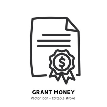 Taking grant or scholarship money icon. Student pay education loan. Concept of grant certificate, university and college fee, study fund, scholarship money flat outline icon. Editable stroke
