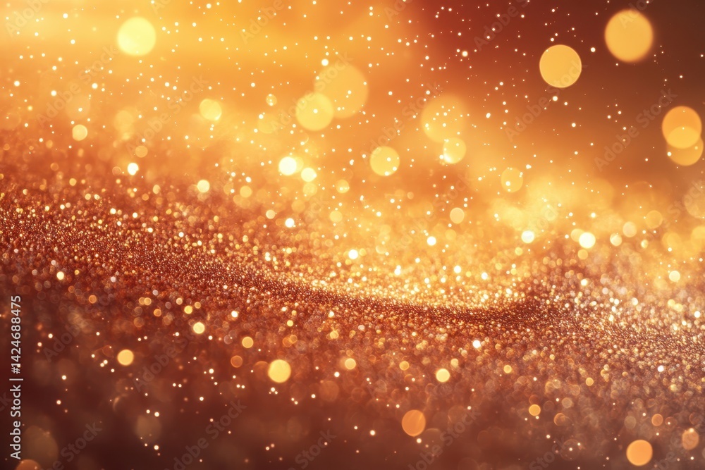 Poster golden sparkles create a stunning visual effect during a festive celebration at night, filling the a