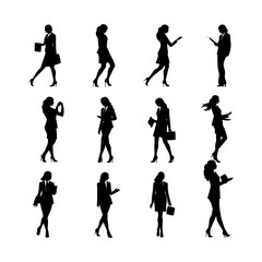 Obraz premium Businesswoman in Motion Silhouette set clipart
