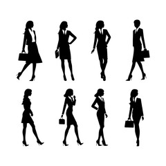 Fototapeta premium Businesswoman in Motion Silhouette set clipart