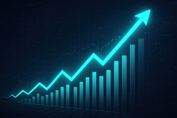 This stock image showcases a dynamic financial growth chart with an upward trend in vibrant blue against a dark background, symbolizing progress, success, and market advancement.
