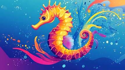 Obraz premium Colorful Seahorse Ocean Art.