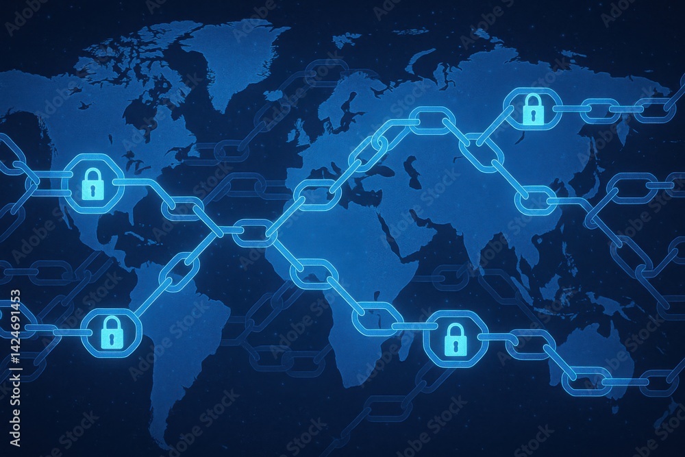 Poster a digital abstract illustration representing blockchain technology