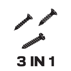 Set of Realistic Black Silhouette Metal Screws Isolated on White Background – Vector Illustration