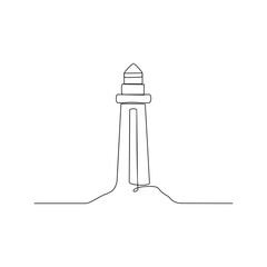One continuous line drawing of lighthouse at the beach vector design illustration. Summer holiday themes design in simple linear continuous style vector concept. Suitable for education design purpose