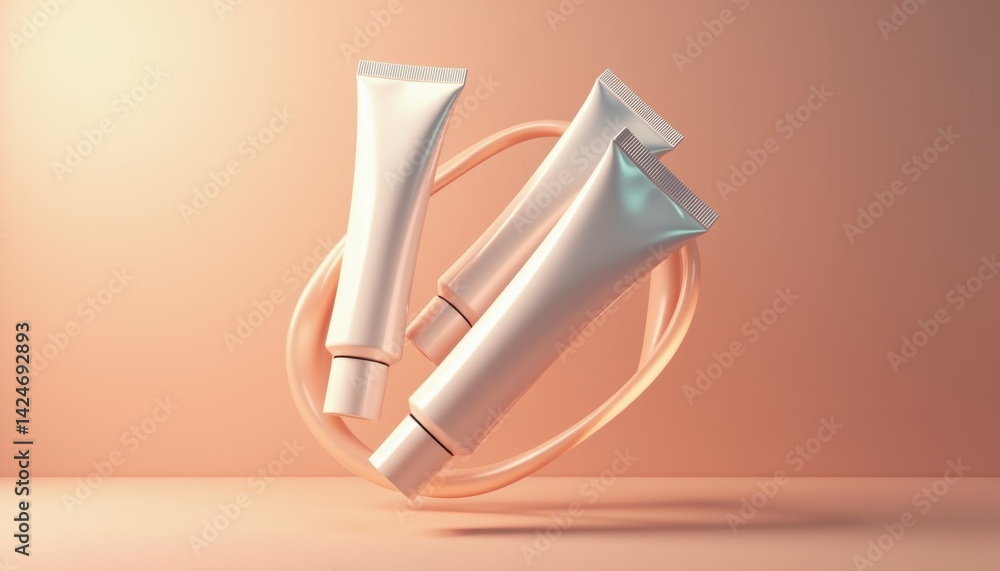 Poster Cosmetic tubes floating in modern design against a soft background  