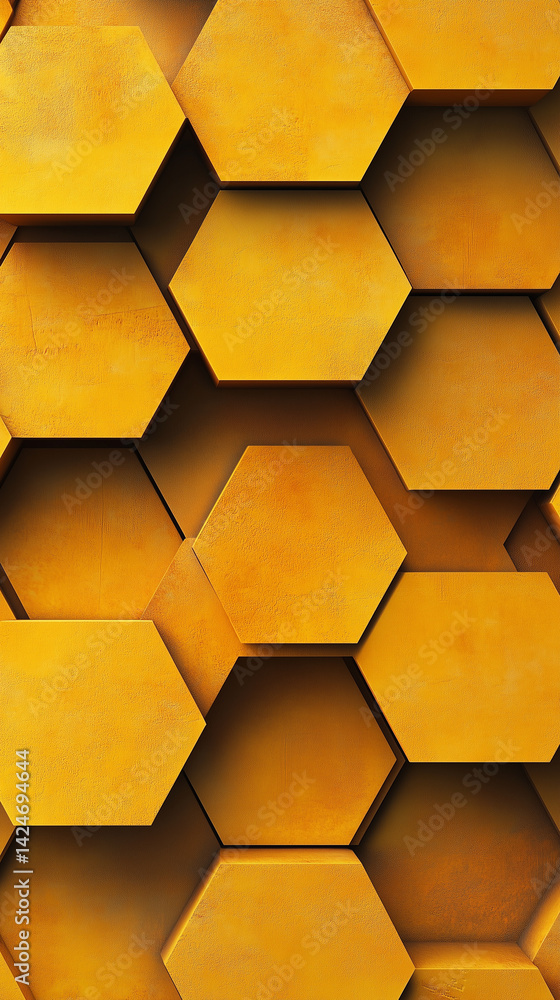 Wall mural a pattern of intertwined hexagons. yellow on a transparent background