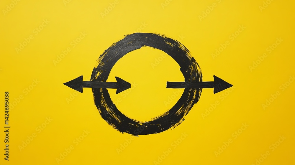 Poster abstract black arrows circular design yellow background bold graphic minimalist modern art style sim