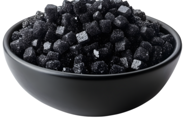 Black Sugar Cubes in a Bowl Dark Food Photography Sweet Treat Culinary Background