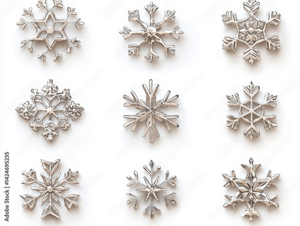 Fototapete white background showcasing an isolated snowflake icon pattern set.