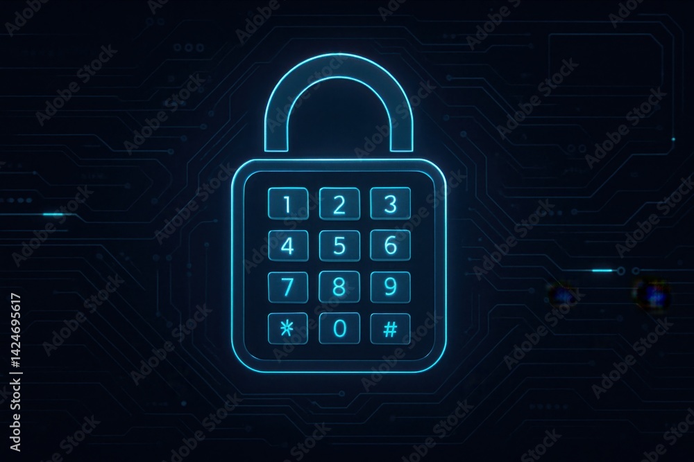 Aufkleber a futuristic digital padlock with a numeric keypad, symbolizing advanced security and data protectio