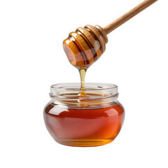 Honey dripping into the jar  isolated over png transparent background	