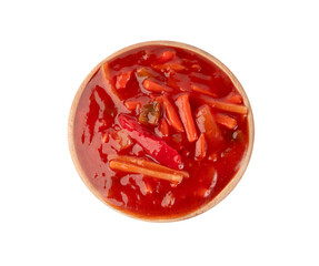 Tomato sauce with vegetables isolated, red sweet and sour pasta marinara sauce, mexican dip smear