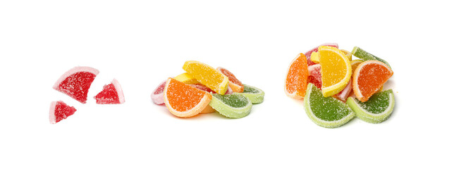 Fruit Marmalade Sweets Isolated, Lemon Slices Jelly, Sugar Citrus Marmalades, Orange, Lime Slices Set