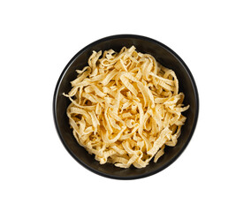 Passatelli spatzle pasta isolated, raw spaetzle noodles, dry homemade german macaroni