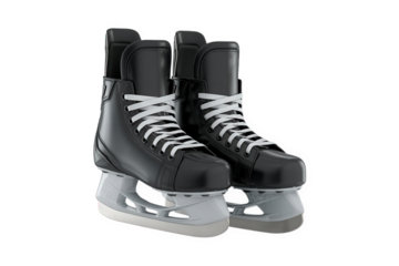 Pair of black ice skates  isolated over png transparent background	