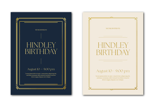 Blue And Golden Elegant Birthday Invitation Template