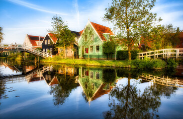 Obraz premium Evening at a Beautiful Canal in Zaandijk, Netherlands