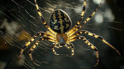 Close-up of spider on intricate web