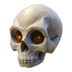 cracked human skull with missing teeth and a faint eerie glow from the eyes, medieval game 3d icon