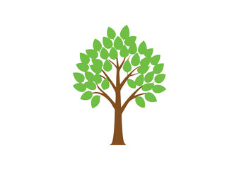 Obraz premium Tree flat icon with green leaves Design, Tree silhouette Vector
