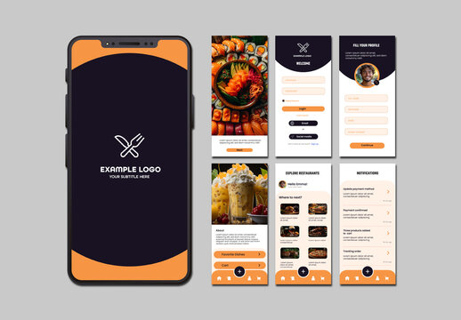 Orange And Black Restaurant Delivery Mobile App UI Kit