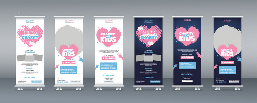 Donation charity roll up banner template | Fundraising event, Nonprofit campaign roll up banner set | Humanitarian aid community pull up banner, or x banner print template