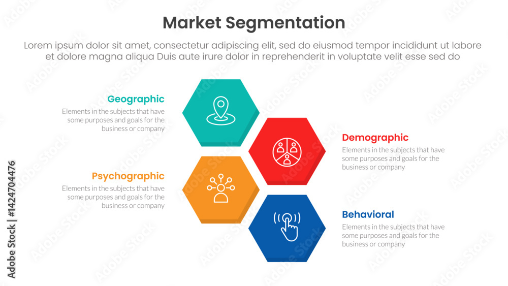 Poster market segmentation framework analysis infographic 4 point stage template with vertical structure he