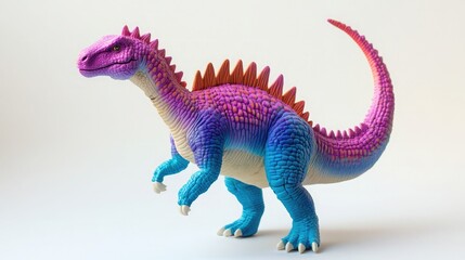 Fototapeta premium A realistic dinosaur toy with detailed scales and vibrant colors standing majestically on a flawless white background