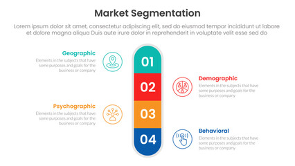market segmentation framework analysis infographic 4 point stage template with round box vertical center symmetric for slide presentation