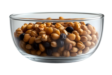 A glass bowl filled with assorted beans and seeds perfect for health and nutrition themes