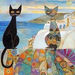 Cats in a Greece landscape