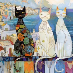 Cats in a Greece landscape