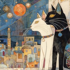 Cats in a Greece landscape