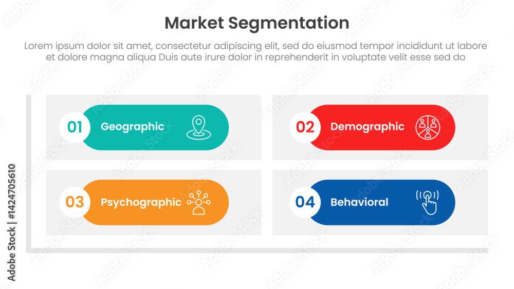 Poster market segmentation framework analysis infographic 4 point stage template with round rectangle matri