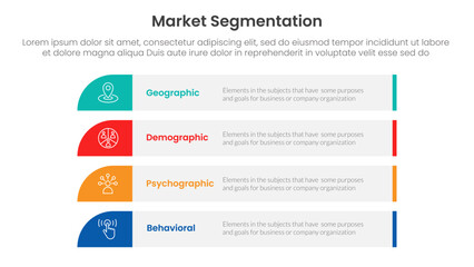 market segmentation framework analysis infographic 4 point stage template with long rectangle box vertical stack for slide presentation