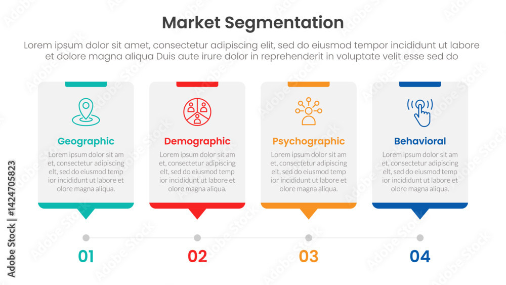 Poster market segmentation framework analysis infographic 4 point stage template with timeline style with d