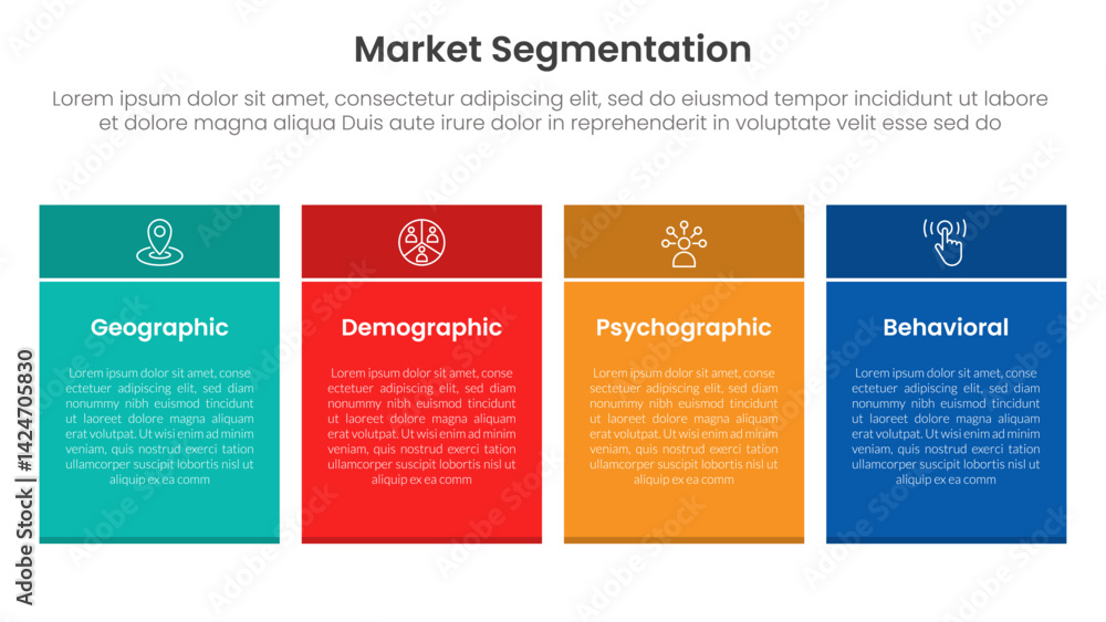 Aufkleber market segmentation framework analysis infographic 4 point stage template with rectangle table box w