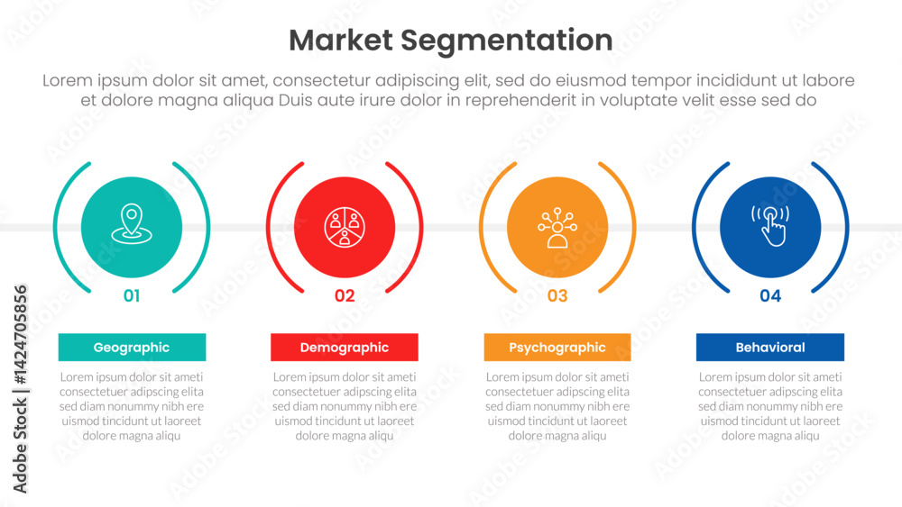Poster market segmentation framework analysis infographic 4 point stage template with timeline style with b