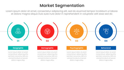 market segmentation framework analysis infographic 4 point stage template with timeline style with big creative circle for slide presentation